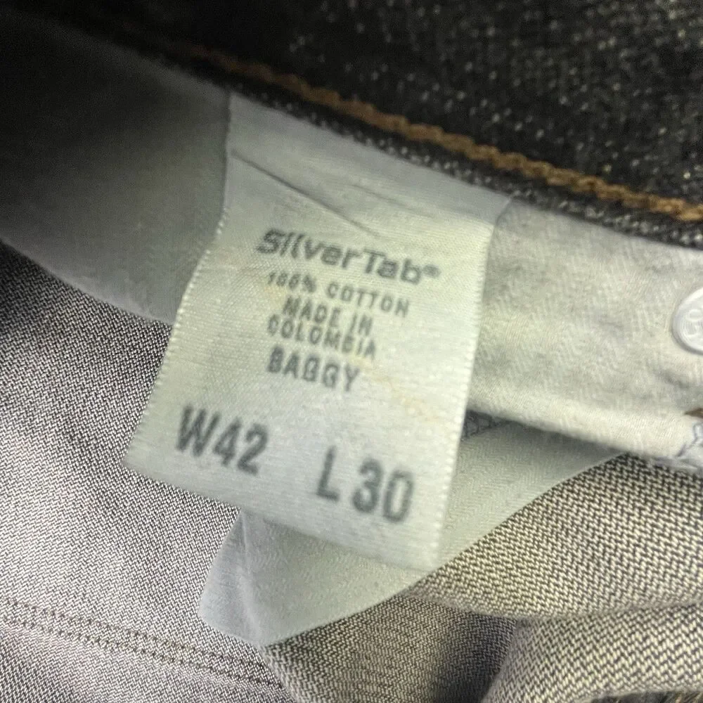 Vintage Levis Silver Tab Baggy Jeans Size 42x30 Black Wide Leg Skater Hip Hop